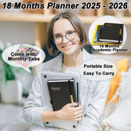 Day Planner 2025-2026, Hardcover Weekly & Monthly Planner from Jul 2025-Dec 2026, 18 Month Calendar 2025 with Tabs & Pocket, A5 Size, Black