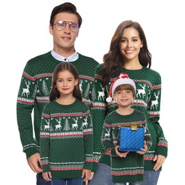 Totatuit Family Matching Christmas Sweater Reindeer Snowflakes Sweater Pullover for Women/Men/Boys/Girls Green