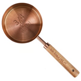 Home Bay Measuring Cup with Wooden Handle, 3/4 Cup Titanium Coating 180ml (Rose Gold, 180ml 3/4 Cup)