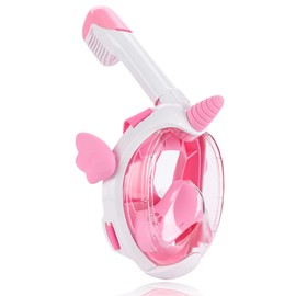 Snorkel Mask Full Face for Kids, Snorkeling Set with 180?? HD Seaview, Anti-Fog Anti-Leak Easy Breathing, Detachable and Compact for Vacation, Pink