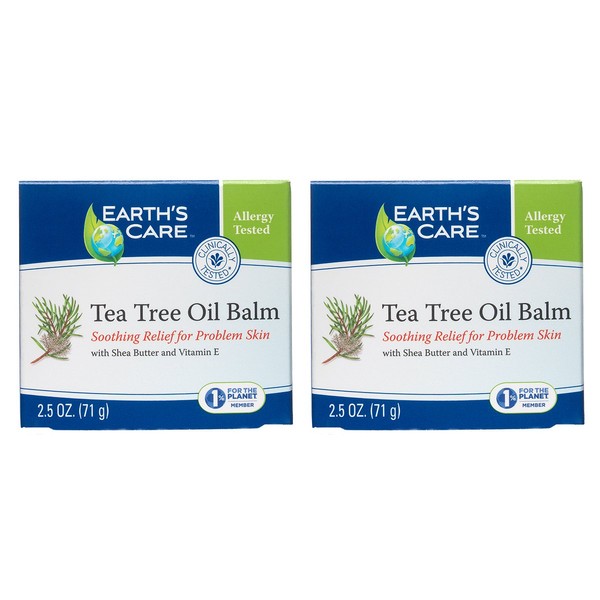 Earth's Care Tea Tree Oil Balm, No Parabens, Colors or Fragrances, Allergy-Tested 2.5 OZ. (2 Pack)