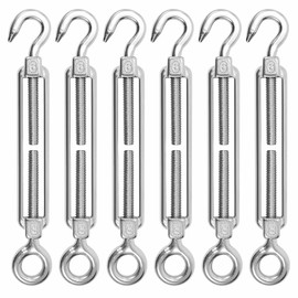 Turnbuckles Rope Tensioner Stainless Steel 304, Pack of 6 M6 Tension Hooks, Wire Tensioner, Adjustable Turnbuckle with Eyelet, Rope Tension Set for Awnings, Garden Wire, Washing Line