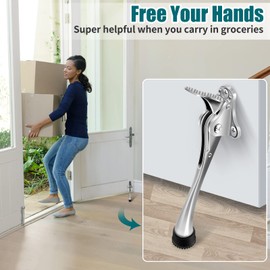 TOKPLNU Kick Down Door Stop, 6 Inch Long Kick Down Door Stopper Heavy Duty Silver KickDown Door Stoppers Holder, Zinc Alloy, Kick Down Door Stay with Rubber Tip & Spring for Patio Outdoor Gate