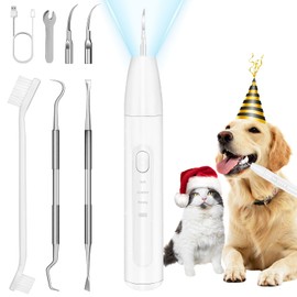 litcuidi Dog Tooth Brushing Kit, Dogs Teeth Cleaning Kit with Led Light, 3 Modes Other Half Doggie Dental Set, Plaque and Tartar Remover for Pets, Low Noise Ultrasonic Dog Teeth Cleaner, White