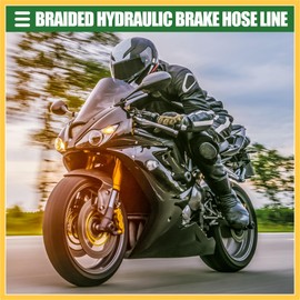 REPAIROCK Universal Brake Hose Motorcycle ATV Dirt Bike Motocross Braided Hydraulic Brake Line Oil Hose Pipeline, 110cm, Metal, Black Silver Tone, 1 Set Auto Replacement Parts
