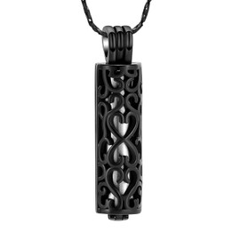 Cremation Urn Pendant Necklace with Hollow Cylinder Vial Keepsake Urn Cremation Jewelry Memorial Lockets for Ashes for Women Men (Black Silver)