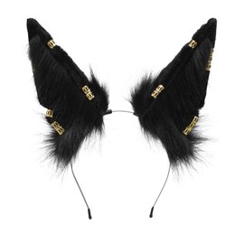 Blooshow Handmade Wolf Ear Headband Fox Ear Hair Band Wolf Cosplay Props (C Black)