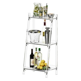 HMYHUM Acrylic Wine Rack Freestanding Floor, 3-Tier Clear Liquor Cabinet for Home Bar, Versatile Trapezoid Bottle Display Stand with Fences for Living Room, Dining Room, Easy Assembly