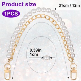 BEIQIYA Pearl Purse Double Chain, Stainless Steel Handbag Straps, Messenger Bags Wallets Short Handle Replacement Charms Accessories for Women- Gold