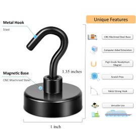 Neosmuk Black Magnetic Hooks, 30 kg High Performance Earth Magnets with Hooks for Refrigerator, Extra Strong Cruise Hooks for Hanging (Black, Pack of 10)
