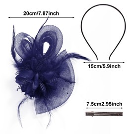 Song Qing Women's Fascinators Tea Party Hat Church Cocktail Derby Hat Wedding Feathers Mesh Headband Headpiece Navy Blue
