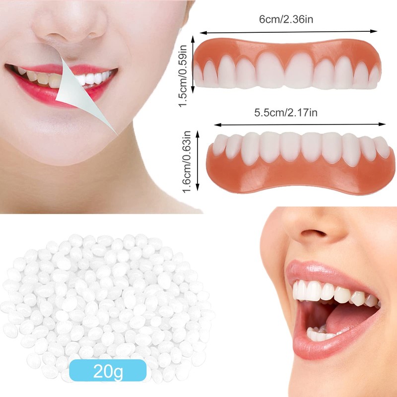 QincLing 2 Pairs of False Teeth Veneers, Temporary Teeth, Artificial