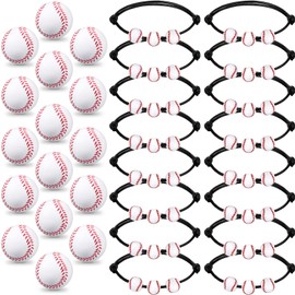 Romooa 32 Pieces Baseball Party Favors Set, 16 Adjustable Baseball Bracelet 16 Mini Baseball Sports Stress Ball Foam Baseballs Baseball Theme Party Supplies for Team Sport Birthday Party Gift(Black)