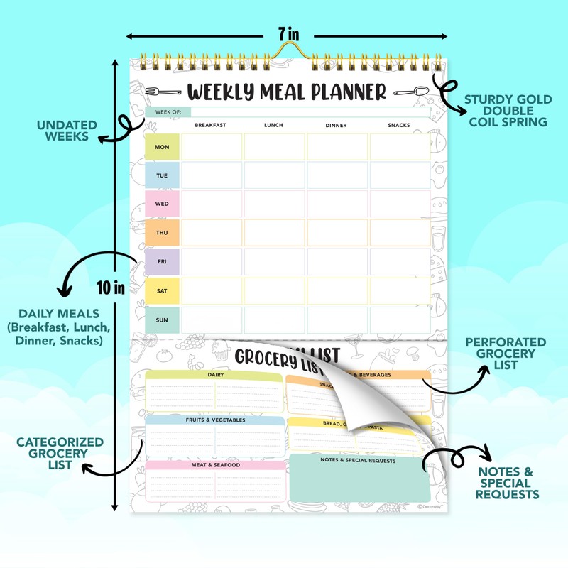 Decorably Meal Planner Pad with Grocery List Minimalist - 52