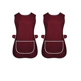 Pack of 2 New Ladies Womens Tabards Apron Kitchen Overall Catering TABBARD Cleaning Pocket (Wine / 2 Pack, 2XL (24-26))