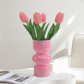 GarDream Pastel Pink Glass Vase-7 Inch Elegant Colored Vases for Flowers, Bouquet, Unique Bubble Flower Vases for Centerpiece, Wedding Table, Desk, Decorative Vase for Home Decor, Living Room, Office