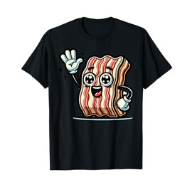 Cartoon Bacon Character Waving And Smiling For Children T-Shirt