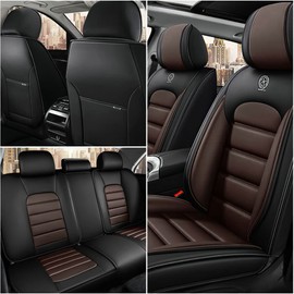 Iceleather Car Seat Covers for Maserati Levante 2017-2025,Waterproof Soft Breathable PU Leather Seat Cover with Storage Pockets(Black&Coffee,Full Set)