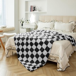 LURKA Checkered Bed Throw Blanket - Soft Cozy Fluffy Throw Blankets for Couch, Sofa, Chair, Bed, Picnic, Travel - Lightweight and Warm Bedding Decor (Black, Throw(50"x60"))