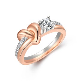 EVER FAITH Bride Love Heart Promise Ring for Bride, Round Cubic Zirconia Two Tone Intertwined Engagement Ring Valentine Gift for Women Size 7, Cubic Zirconia, Cubic Zirconia