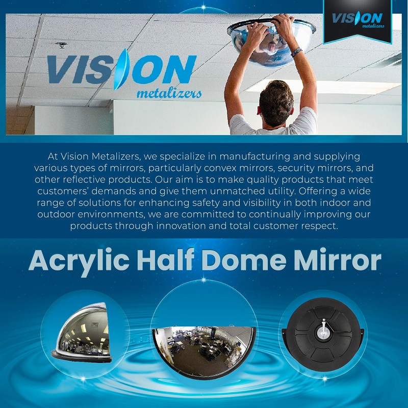 Vision Metalizers 18” Acrylic Bubble Half Dome Mirror with Black