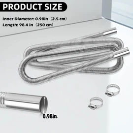 1 inch Stainless Steel Exhaust Hose, 98.4" Flexible Exhaust Pipe,Diesel Heater Flexible Exhaust Tubing with 2 Hose Clamps Generator Exhaust Hose Parking Air Heater Fuel Tank Diesel Gas