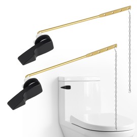 iFealClear 2 Pack Universal Toilet Handle Lever Flush Replacement, Front Mount Toilet Trip Lever Compatible with American Standard, Stainless Steel Flapper Chain, Solid Brass, Matte Black