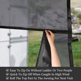 EXCELFU RV Awning Sun Shade Screen with Zipper 19' x 9'（Fit for 20', RV Sun Shade for Awnings Camper Trailer Black Mesh Screen UV Blocker Complete Kits