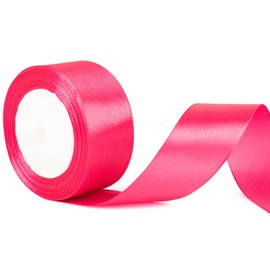 50mm Wide Hot Pink Satin Ribbon - 2 Inch Thick, Bright Pink Wedding Car & Gift Wrapping Ribbon