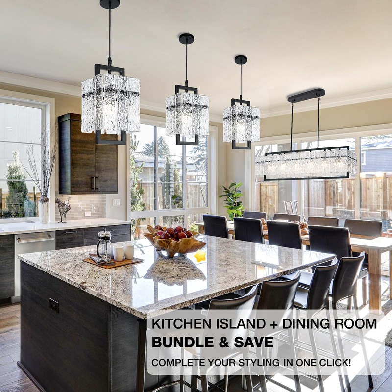 IKK Black Crystal Pendant Light for Kitchen Island, Luxury Water