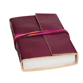 Handmade 3-String Plum Leather Journal | Plain Recycled Paper | 11cm x 16cm | Fair Trade & Eco Friendly Leather Bound Notebook Alternative for Men and Women