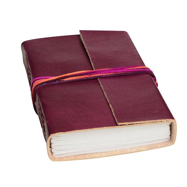 Handmade 3-String Plum Leather Journal | Plain Recycled Paper |