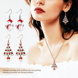 TOYANDONA 6PCS Christmas Tree Earrings and Christmas Tree Necklace for Women, Rhinestone Dangle Earrings and Necklace Xmas Jewellery Presents Christmas Jewellery Earrings for Women Girls
