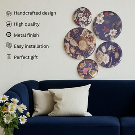 RITUALISTIC Oriental Blooms Iron Wall Art Plates – Set of 3 Decorative Plates | Floral & Nature-Inspired Metal Wall Decor | Elegant Wall Hanging for Living Room, Bedroom & Home Decor Accent