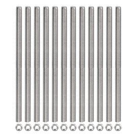 sourcing map 12 Pack M6 x 250mm Fully Threaded Rod with 12 Pack Hex Nuts, 1mm Thread Pitch 304 Stainless Steel Right Hand Threaded Rods Bar Studs