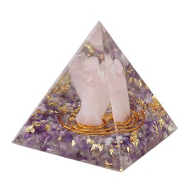 mookaitedecor Amethyst Crystal Pyramid with Rose Quartz Guardian Angel, Positive Energy Pyramid for Office Home Decoration/Meditation/Yoga/Healing Chakra/Home Decor