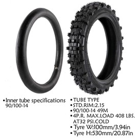 ICONSPORTSS Dirt Bike Tire & Tube Set - 70/100-17 Front, 90/100-14 Rear For off road Pit Bike for RM85 KX85 YZ85 CR85 TTR125