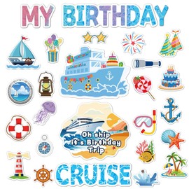 26 PCS Birthday Cruise Door Magnets Decorations Reusable Ocean Ship Door Magnetic Magnets Funny Carnival Ship Door Stickers for Cabin Fridge Car Happy Birthday Summer Party Supplies