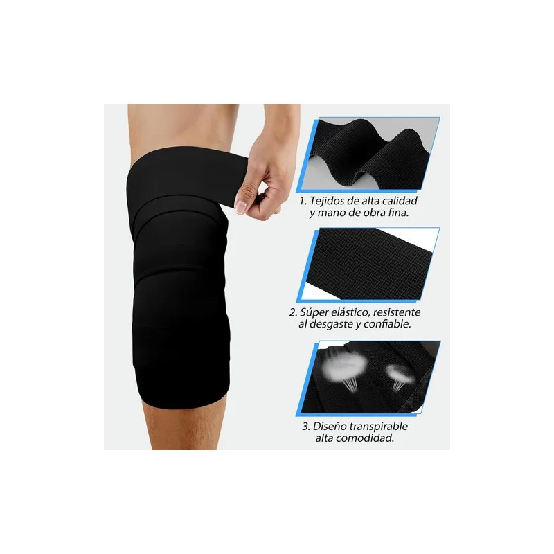 Set Rodillera Elástica y Muñequera Deportiva HLCassCo Negro Crossfit Gym
