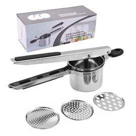 Upgraded Stainless Steel Potato Ricer with Large Cup and 3 Replaceable Discs - Heavy Duty for Fluffy Mashed Potatoes and Baby Food