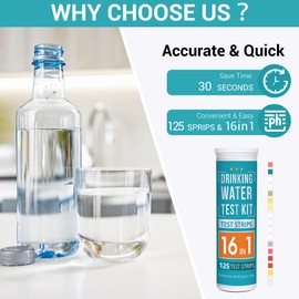 DONGKER 16 in 1 Water Test for Aquarium, 1 Tin (125 Test Strips) Test Strips for Pond Fish Water Values e.g. PH Hardness, Hydrogen Sulfide, Iron, Copper, Lead, Manganese, Chlorine, Nitrate etc.