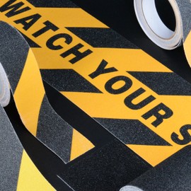 Anti Slip Safety Tape Kit [80 Grit] Watch Your Step (6" x 2') + Orange Caution [(1" x 15') + (2" x 15')] + Yellow Stripe [4" x 15'] + Black (4 Inch x 15')