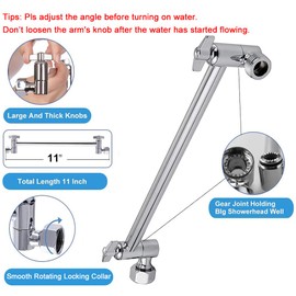 NearMoon Rain Shower Head with 11’’ Adjustable Extension Arm, Large Stainless Steel High Flow Rainfall Square Head, Bath Shower Waterfall Full Body Coverage (10 Inch, Chrome)