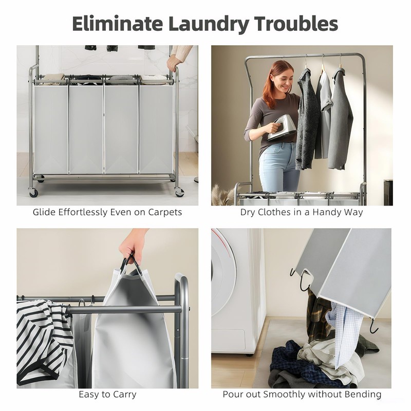 ROMOON Rolling Laundry Basket Organizer with Hanging Clothes Rack: 4