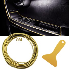 Car Interior Moulding Trim, CTRICALVER 5M Car Interior Trim Strip, Car Gap Decoration Strip DIY Flexible Strip Garnish Accessory (Electroplating Gold), With Yellow Scraper
