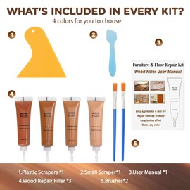 Wood Furniture Repair Kit,Wood Repair Kit -4 Color Wood Fillers Repair Scratch, Cracks, Stains, Hole, Restofinisher Wooden Door, Floor, Table, Cabinet-Restore Any Wood,Brown Walnut