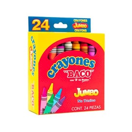 Baco | Crayón Escolar Redondo Tamaño Jumbo | Diseño Ergonómico para Niños, Colores Vivos y Duraderos, Ideal para Escritura y Dibujo en Escuela y Hogar (24 Crayones)