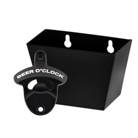 HAIICEN Stainless Wall Mounted Beer Bottle Opener and Cap Catcher Black with White, BEER O'CLOCK Soda Bottle Cap Opener Table Mounted for Bar Wood Board Cooler