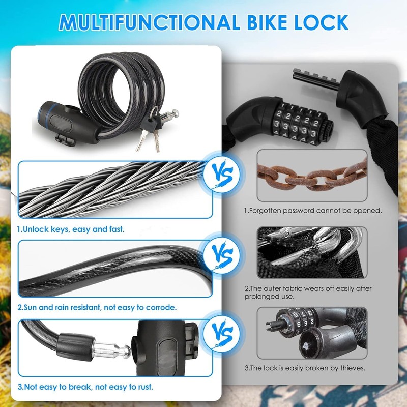 Cable Candado Flexible, KEVOSOK Candado de Bicicleta Antirrobo con Llave,
