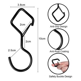 Valorada 10Pack Black S Hooks, Metal Hanging Hook with Safety Buckle Black, Kitchen Hooks for Plants, Lights, Kitchenware, Pans, Pots, Utensils, Clothes, Towels